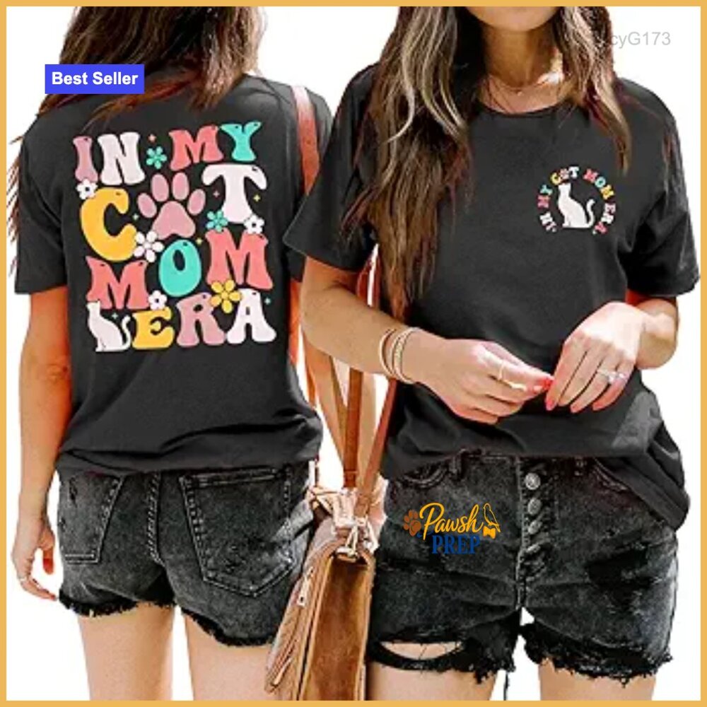 Funny Cat Mom Era T-Shirt, Soft Cotton Blend, Classic Fit Short Sleeve Tee